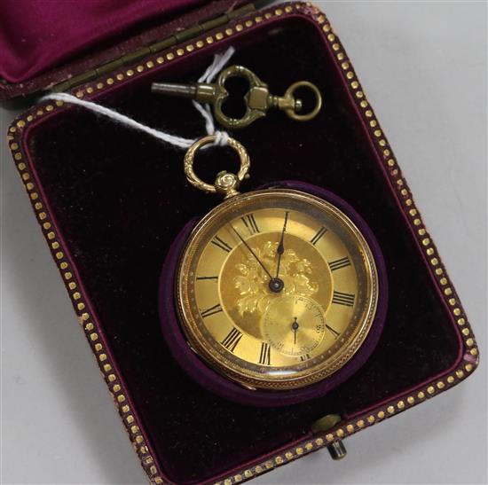 A 14ct gold fob watch in fitted box.